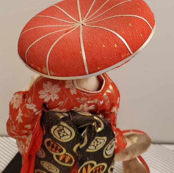 Japanese Geisha Doll in Red Kimono Kabuki Dance Of The Three Hats Doll 15" - Picture 15 of 16